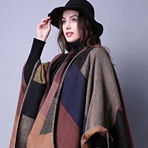Ilishop Reversible Oversized Poncho Shawl Cardigan - Picture 4 of 10